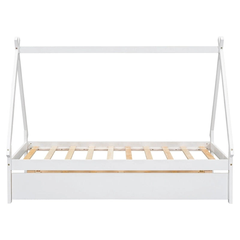Twin size Tent Floor Teepee Bed with Trundle for bedroom