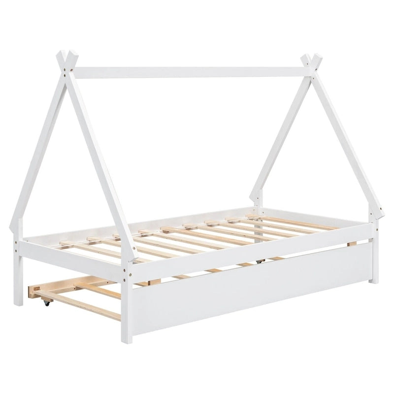 Twin size Tent Floor Teepee Bed with Trundle for bedroom