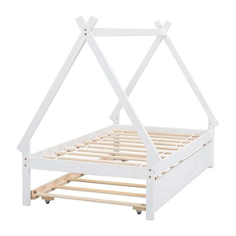 Twin size Tent Floor Teepee Bed with Trundle for bedroom