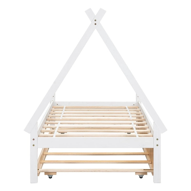 Twin size Tent Floor Teepee Bed with Trundle for bedroom