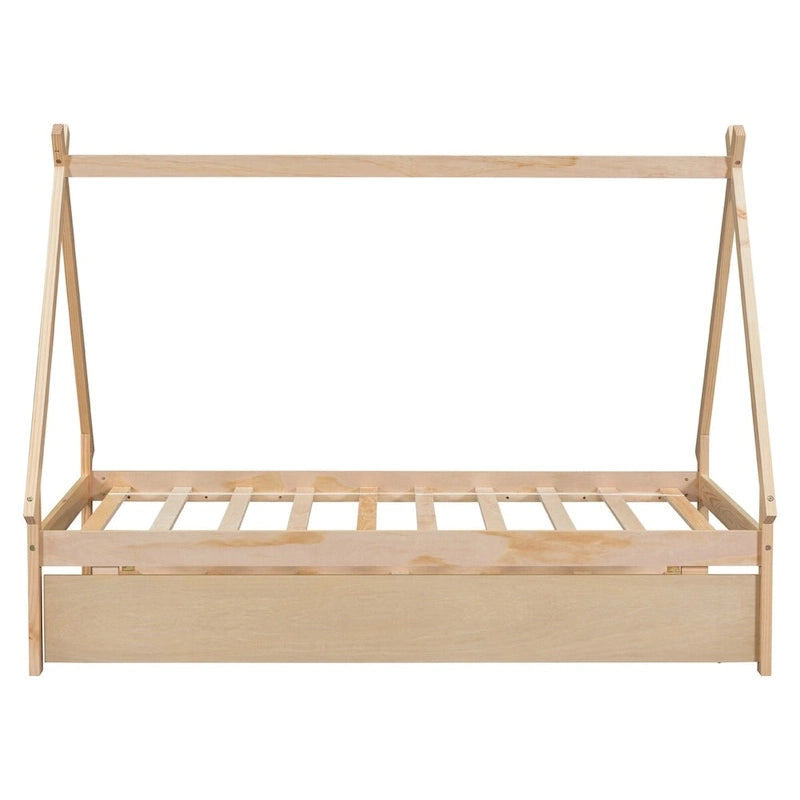Twin size Tent Floor Teepee Bed with Trundle for bedroom