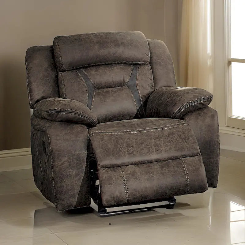 Mady 39 Inch Manual Glider Recliner Chair, Brown Microfiber, Solid Wood