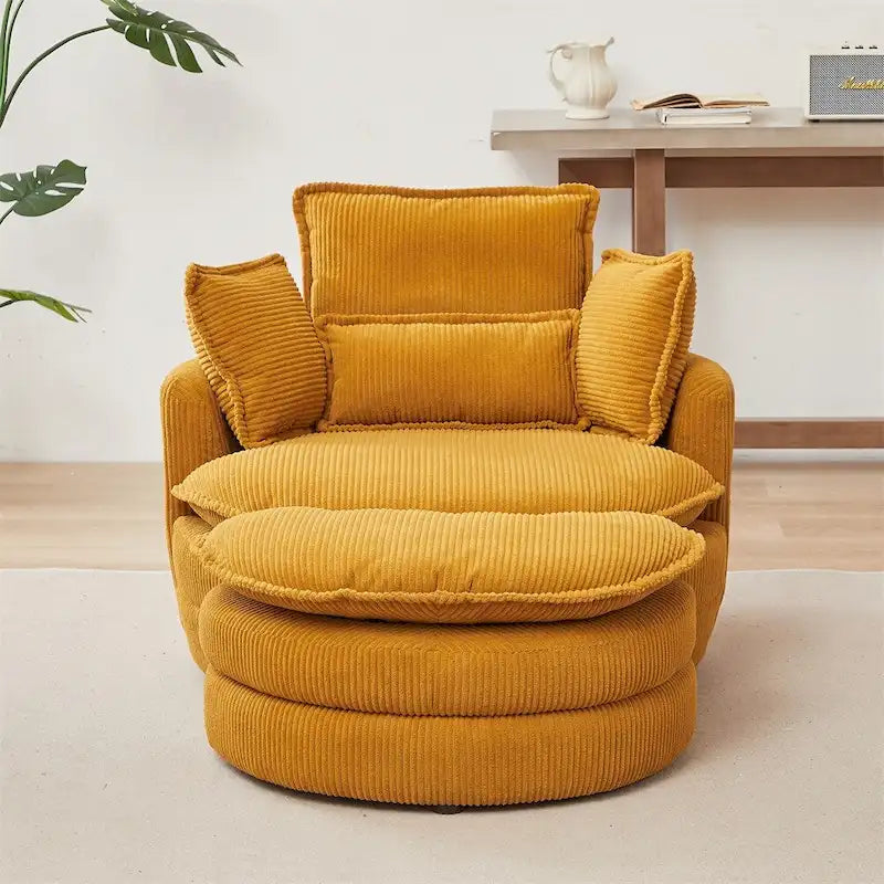 Oversized Swivel Chair with Moon Storage Ottoman with 4 Pillows
