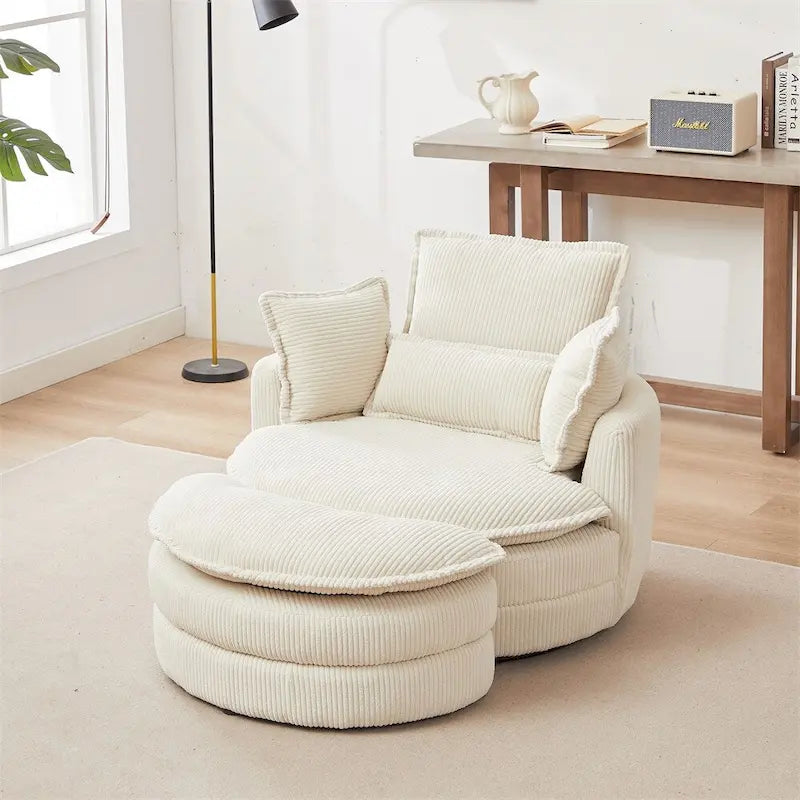 Oversized Swivel Chair with Moon Storage Ottoman with 4 Pillows