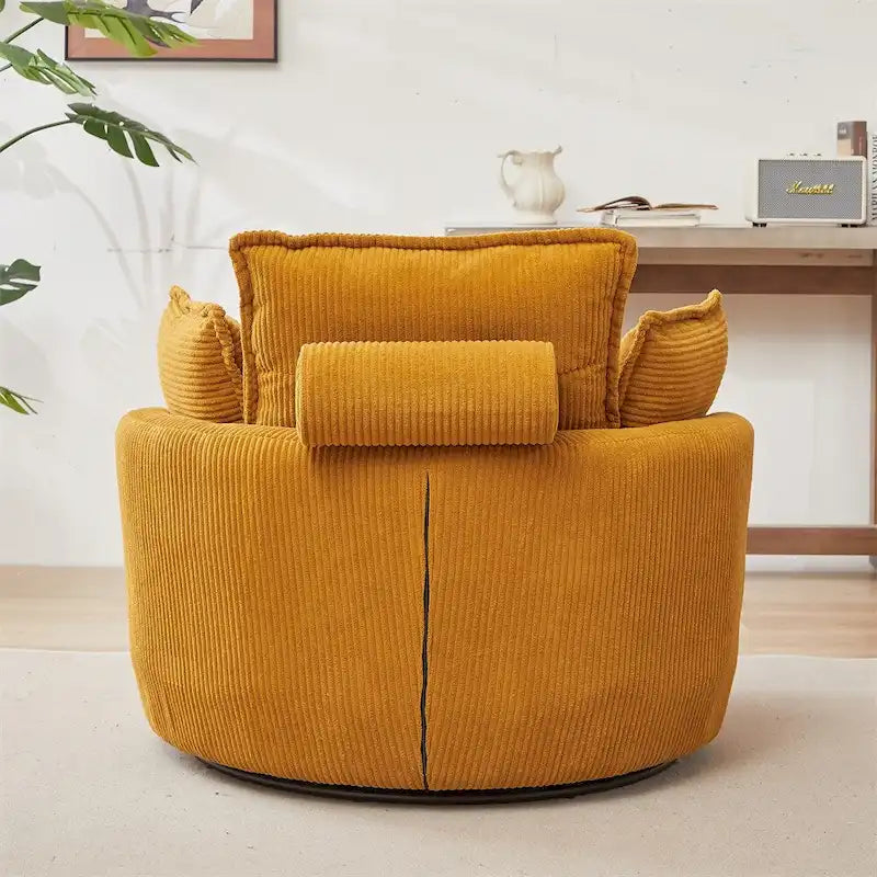 Oversized Swivel Chair with Moon Storage Ottoman with 4 Pillows