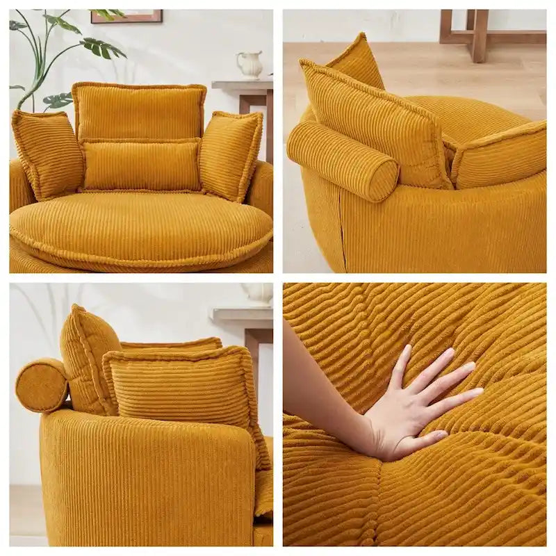 Oversized Swivel Chair with Moon Storage Ottoman with 4 Pillows