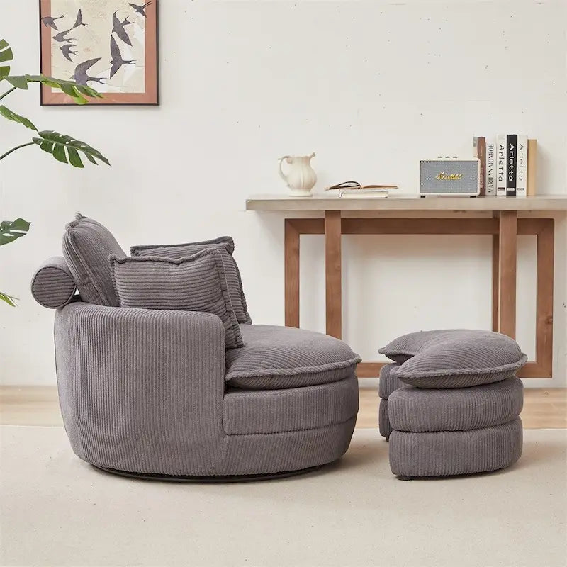 Oversized Swivel Chair with Moon Storage Ottoman with 4 Pillows