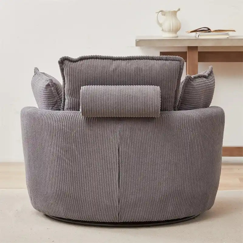Oversized Swivel Chair with Moon Storage Ottoman with 4 Pillows