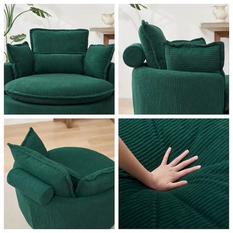 Oversized Swivel Chair with Moon Storage Ottoman with 4 Pillows