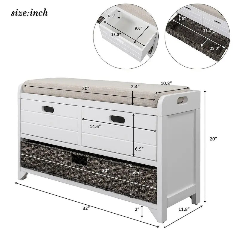 3-drawer Solid Wooden Storage Bench