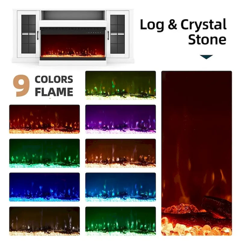Erommy Entertainment Center with Adjustable Glass Shelves and Built-in Electric Fireplace - 70