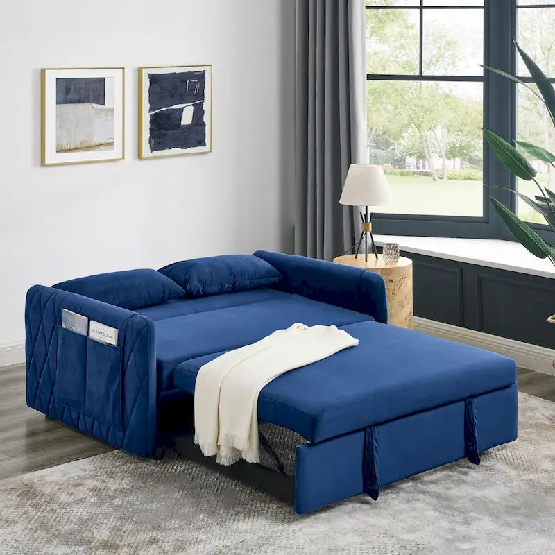 55 Modern Convertible Sofa Bed with 2 Detachable Arm Pockets