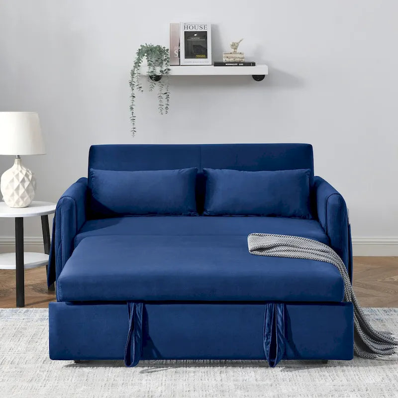 55 Modern Convertible Sofa Bed with 2 Detachable Arm Pockets
