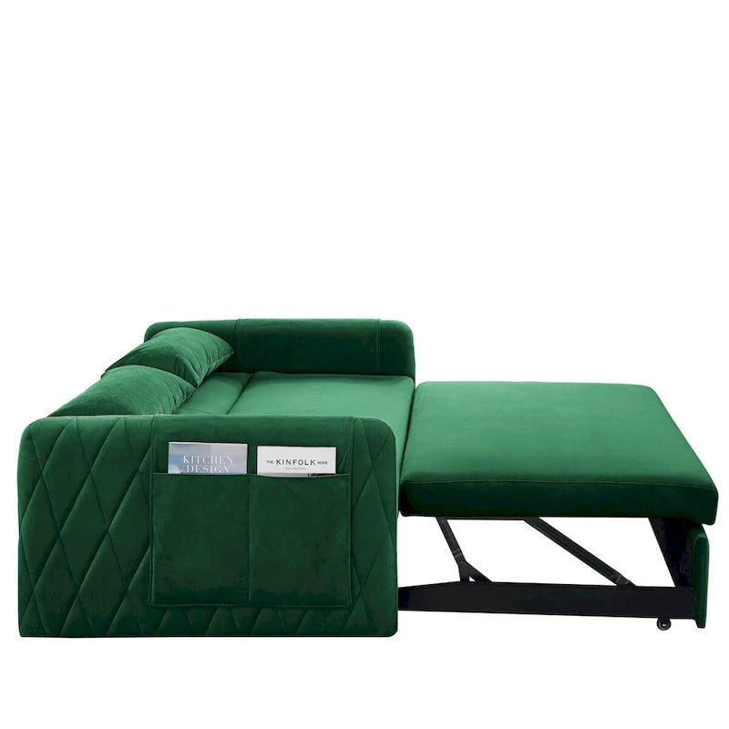 55 Modern Convertible Sofa Bed with 2 Detachable Arm Pockets