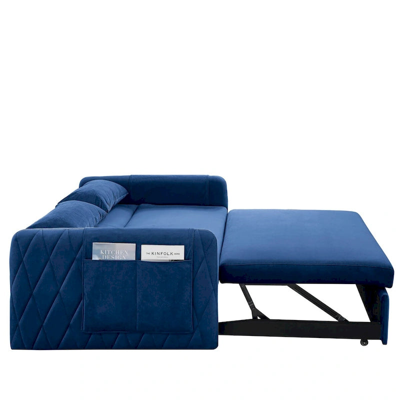 55 Modern Convertible Sofa Bed with 2 Detachable Arm Pockets