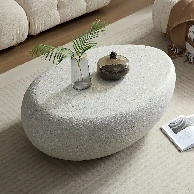 43.31Fiberglass Elliptical Coffee Table for Living Room Vintage Table, Irregular Center Table,No Need Assembly
