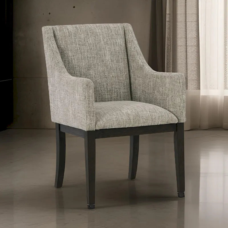 Sonn 24 Inch Dining Armchair, Set of 2, Padded Beige Upholstery, Brown Legs