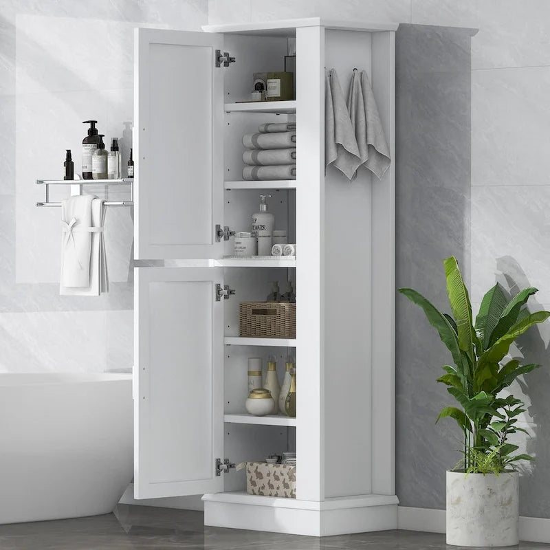 Freestanding Storage Cabinet with Hook and Adjustable Shelf