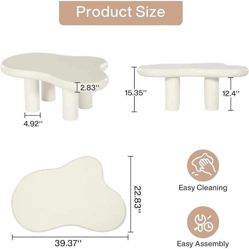 39.4 Inches Cloud-Shaped Engineered Wood Coffee Table with 4 PVC Legs