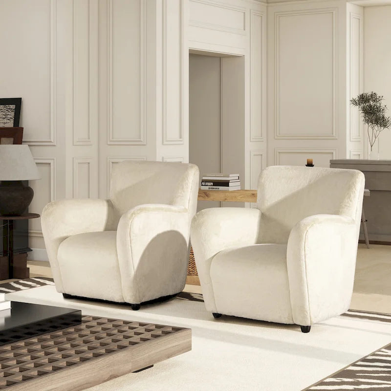 Wolffe 32 Transitional Faux Fur Upholstered Curved Arm Accent Chair