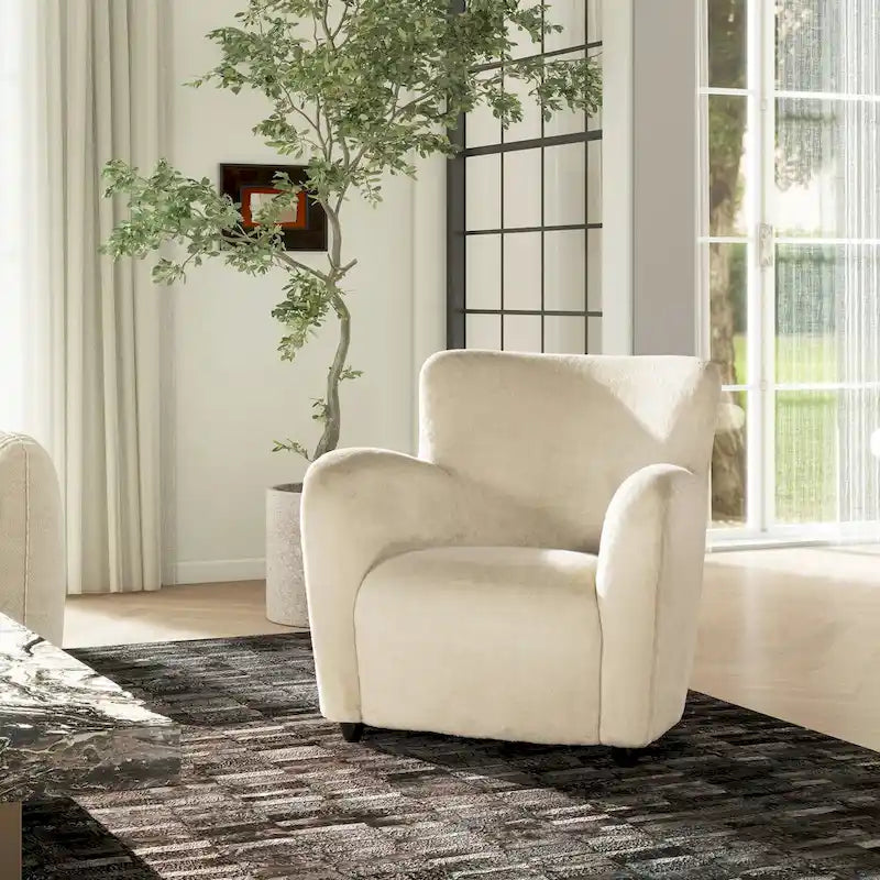 Wolffe 32 Transitional Faux Fur Upholstered Curved Arm Accent Chair
